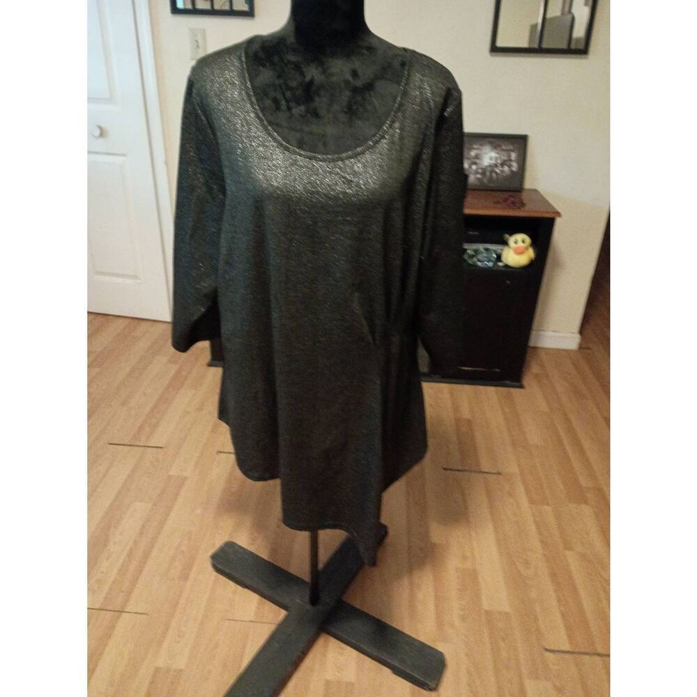 New 22/24 Lane Bryant Black Shimmer Glitter Pullover Shirt Blouse Irregular Hem
